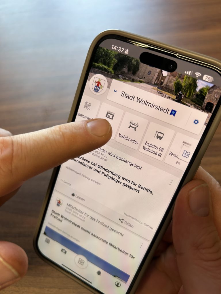 Die Bürger-app Munipolis auf einem Smartphone. Foto: Stadt Wolmirstedt