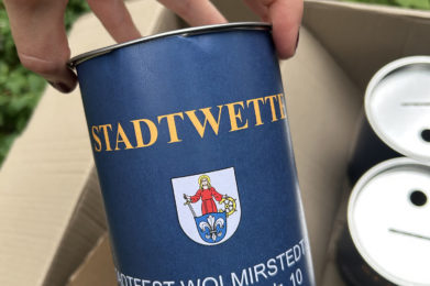 Spendendose für die Stadtwette beim Stadtfest der Stadt Wolmirstedt 2025.
