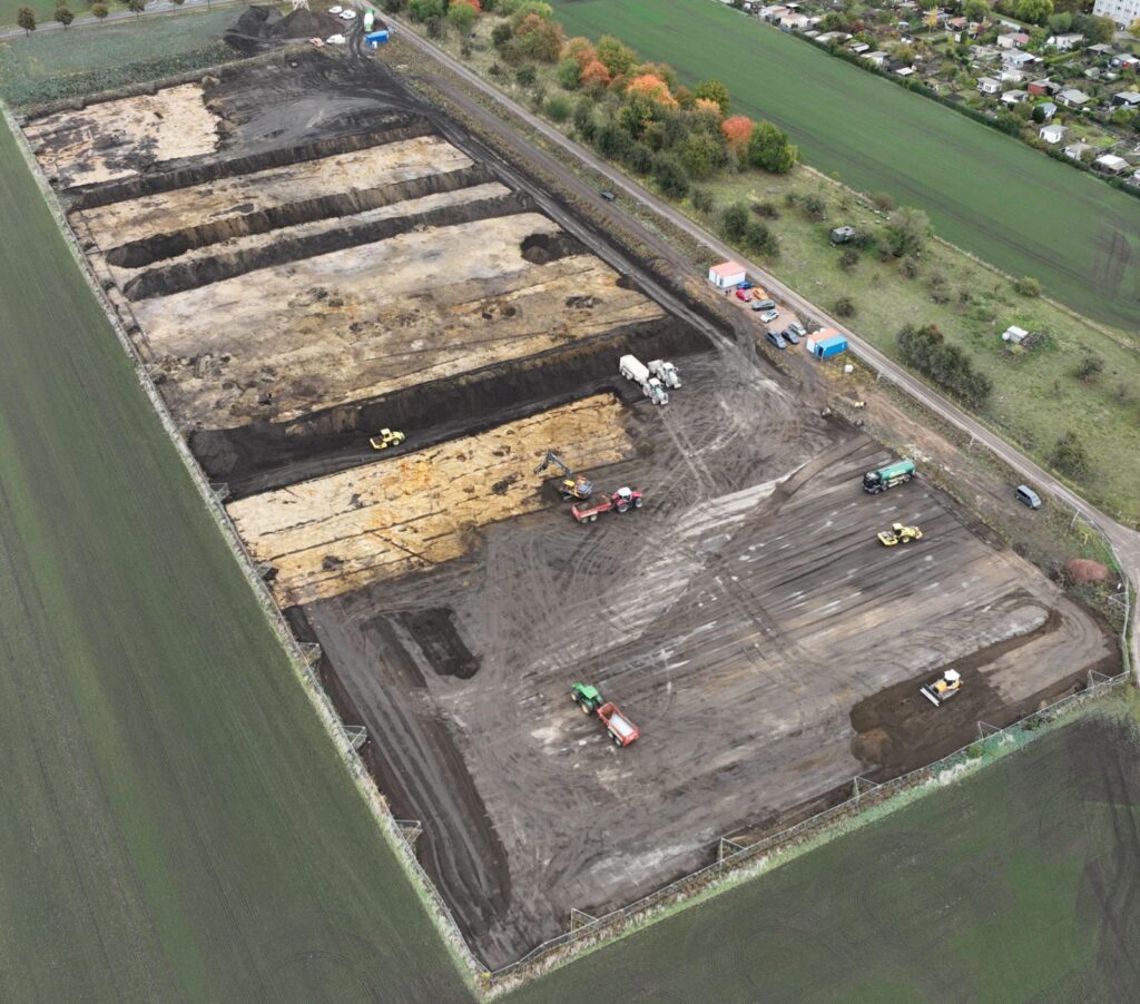 Aerial view of excavations for new stadium