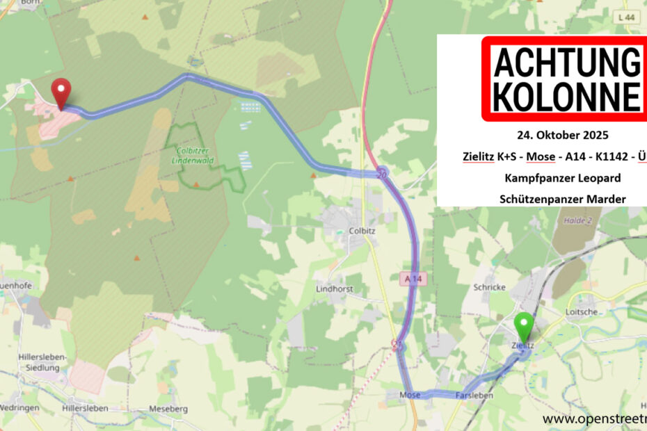 Karte Kolonne von Zielitz zum Gefechtsübungsplatz