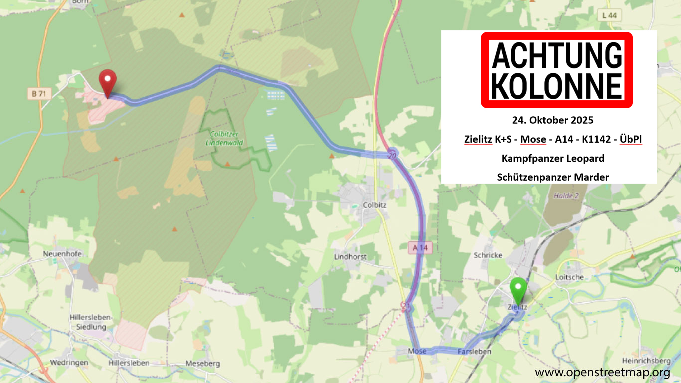 Karte Kolonne von Zielitz zum Gefechtsübungsplatz